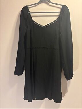 American Eagle Outfitters Black Long Sleeve Lace-Trim Dress